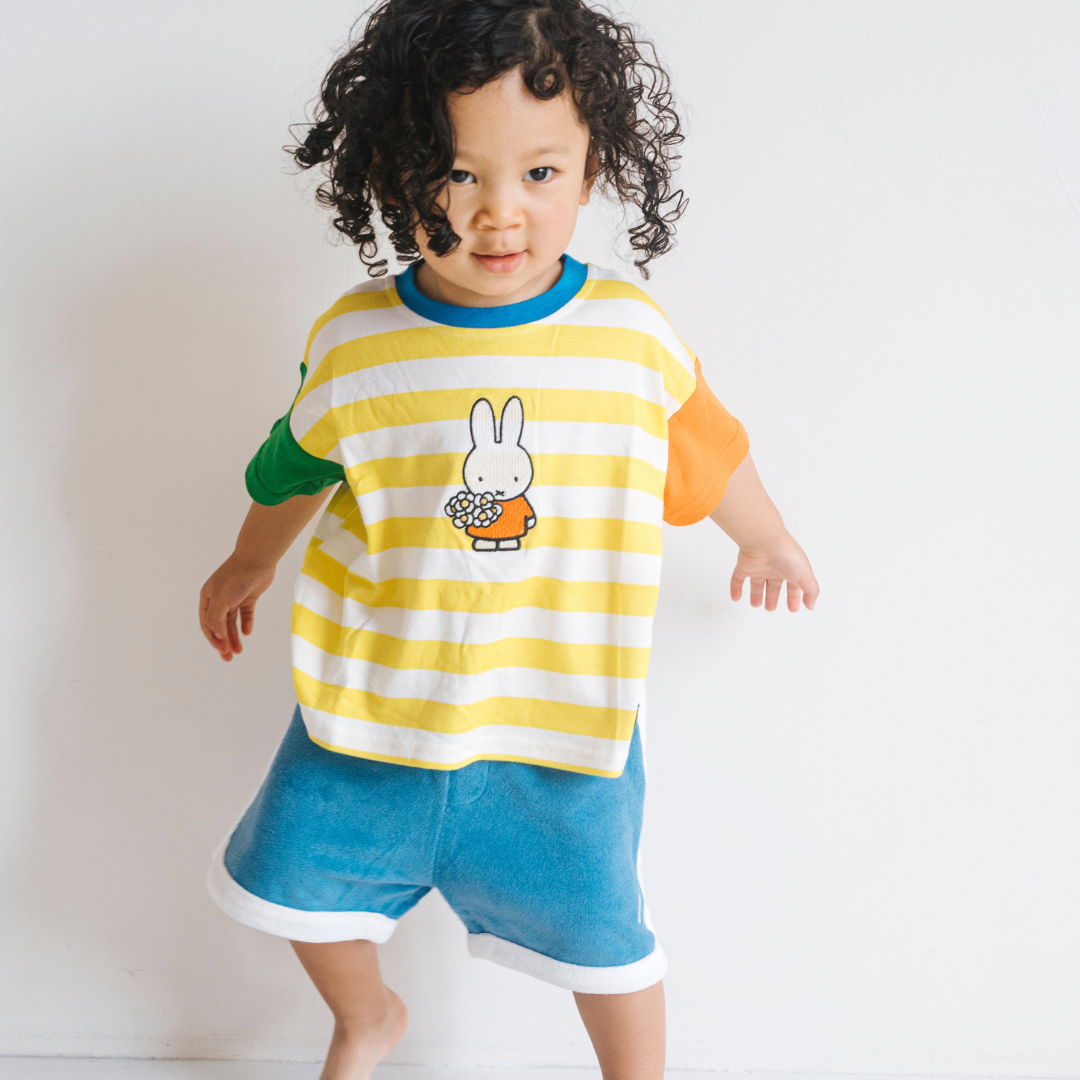 Child wearing the Miffy in Bloom striped ringer children's T-shirt