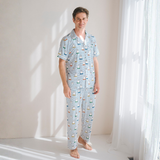 Man wearing the Men's Miffy Peek-a-Boo Blue bamboo pyjama set