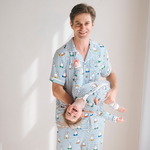Man wearing the Men's Miffy Peek-a-Boo Blue bamboo pyjama set