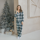 Damen Schlafanzug Set Grün Tartan