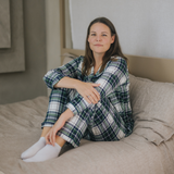 Damen Schlafanzug Set Grün Tartan