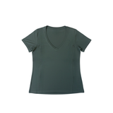 Still-T-Shirt mit V-Ausschnitt, waldgrün