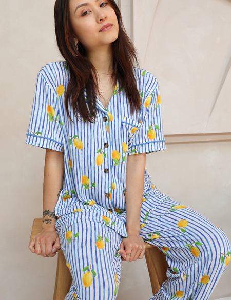 Ladies Pajamas Set Mediterranean Lemons