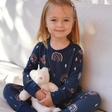 Children's PJ Set Navy Rainbow