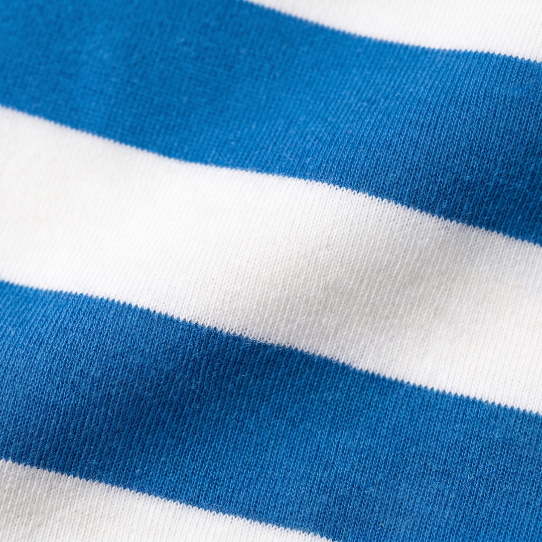 Close-up of the soft bamboo fabric of the Miffy on the Move striped ringer children's T-shirt