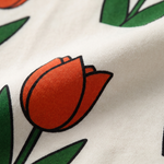 Close-up of the soft bamboo fabric of the Miffy in the Meadow tulip print bamboo lounge set